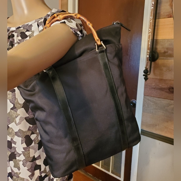 Gucci Vintage Black Nylon Bamboo Tote Bag - Picture 14 of 15